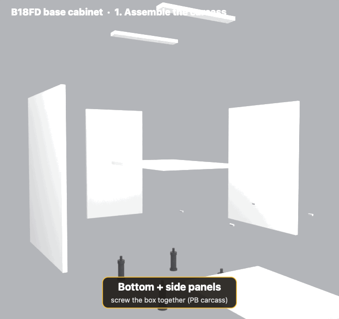 Single-door base cabinet carcass assembly, start to finish